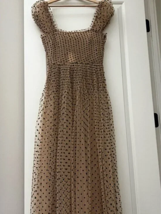 Doen Tan and Black Polka Dot Midi Dress - Picture 1 of 6